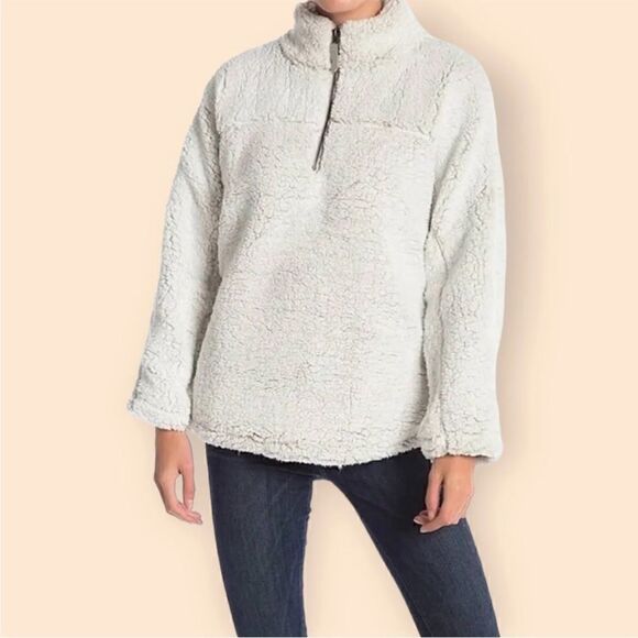 Elodie Nordstrom 1/4 Zip Cozy White & Gray Sherpa Fleece Pullover! 🔥 - Picture 1 of 5
